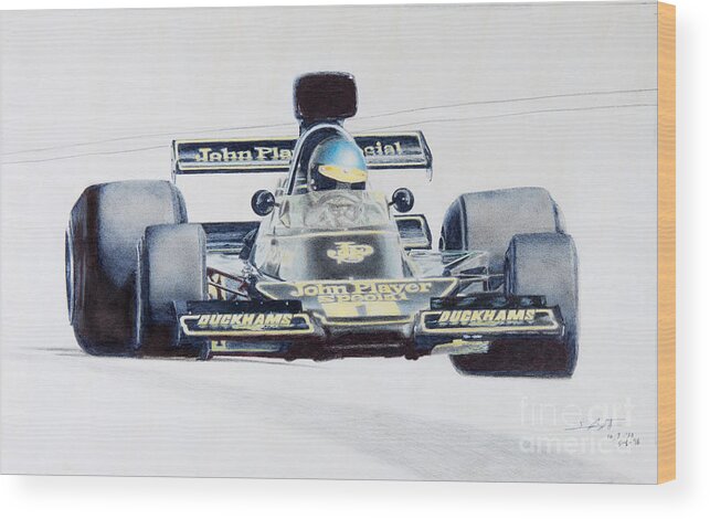 Formula 1 Wood Print featuring the drawing Ronnie Peterson - Lotus 76 by Lorenzo Benetton
