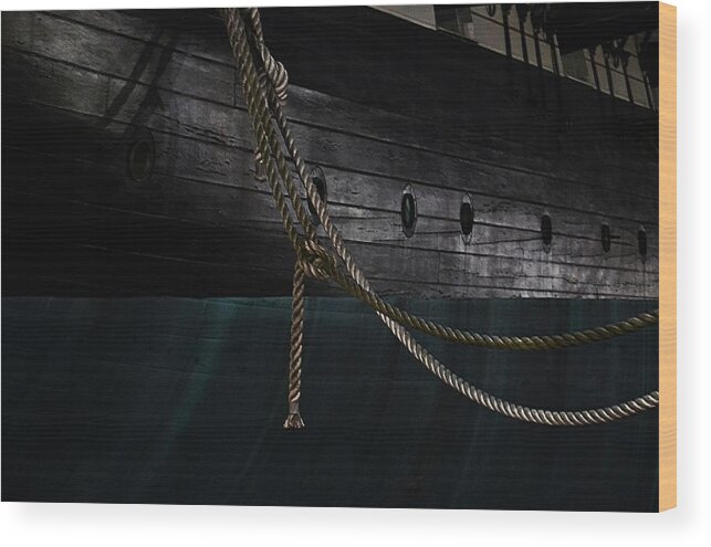 Uss Constellation Wood Print featuring the photograph Ropes on the USS Constellation Navy ship by Marianna Mills