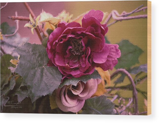  Theresa Campbell Wood Print featuring the painting Roses in Oils by Theresa Campbell