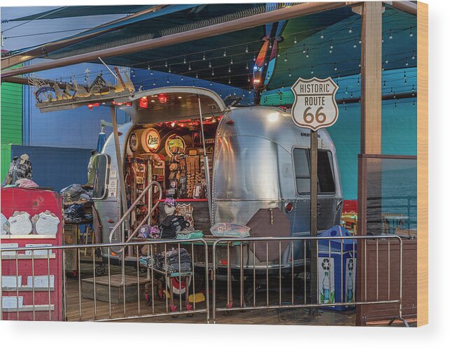 Pacific Park Santa Monica Wood Print featuring the photograph Route 66 And Airstream On Tha Pier by Gene Parks