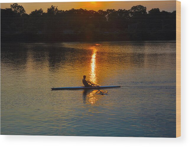 Philadelphia Wood Print featuring the photograph Rowing at Sunset 2 by Bill Cannon