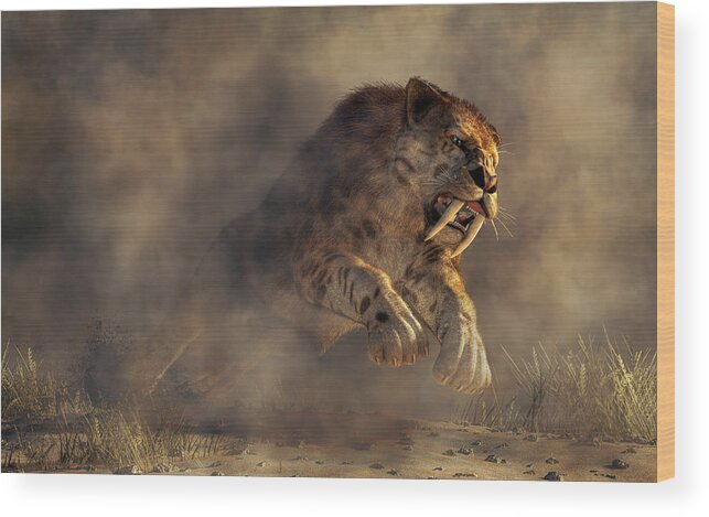 Sabre Tooth Pounce Wood Print featuring the digital art Sabre Tooth Pounce by Daniel Eskridge