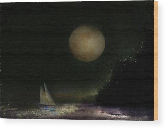 Moon Wood Print featuring the digital art Sail Away on a Moonbeam by Jolynn Reed