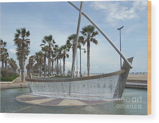Sail Wood Print featuring the photograph Sail Boat Fountain in Valencia by David Birchall