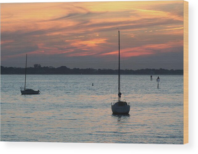 Sail Wood Print featuring the photograph SailBoat at Sunset by Anita Parker