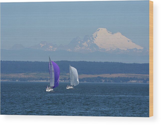 Sailboats Wood Print featuring the photograph Sailboats and Mt. Baker BO1090 by Mary Gaines