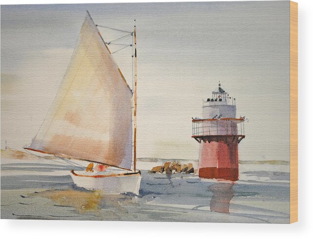 Lighthouse Wood Print featuring the painting Sailing by Buglight by P Anthony Visco