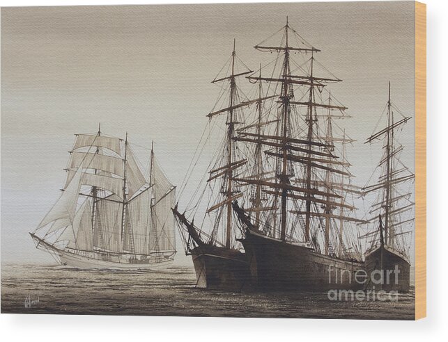 Tall Ships Wood Print featuring the painting Sailing Ships by James Williamson