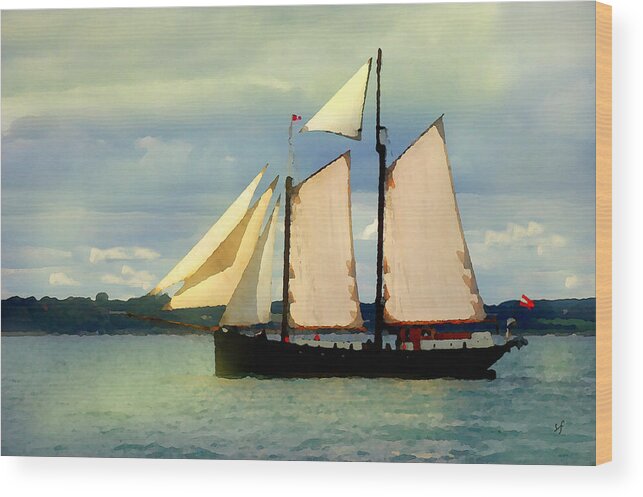 Sailing Ship Wood Print featuring the digital art Sailing the Sunny Sea by Shelli Fitzpatrick