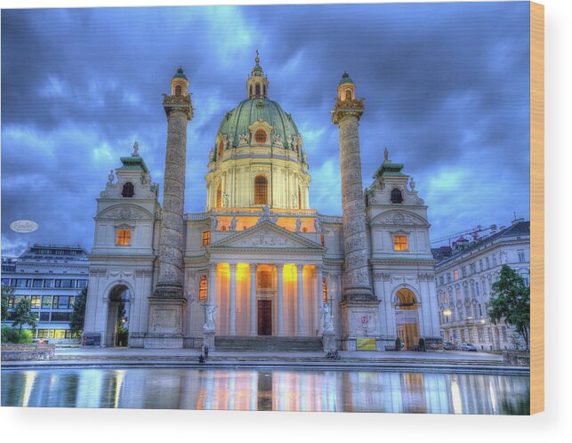 Church Wood Print featuring the photograph Saint Charles's Church at Karlsplatz in Vienna, Austria, HDR by Elenarts - Elena Duvernay photo