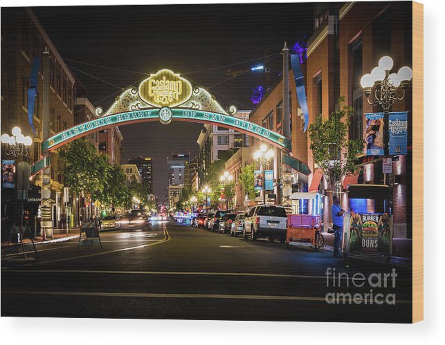 Gaslamp Quarter Wood Print featuring the photograph San Diego Gaslamp Quarter at Night by David Levin