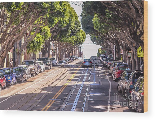 Urban Wood Print featuring the photograph San Francisco cable car tracks by Claudia M Photography