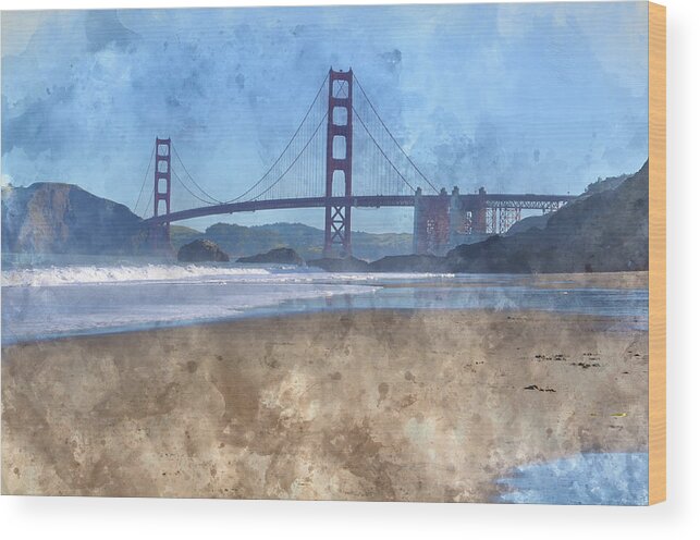 Gate Wood Print featuring the photograph San Francisco Golden Gate Bridge in California by Brandon Bourdages