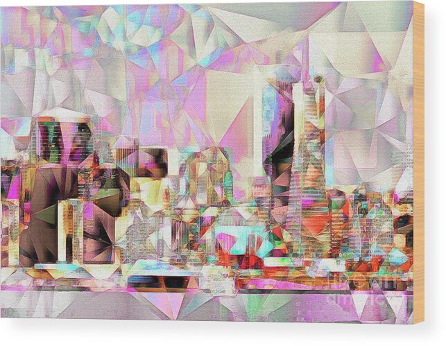Wingsdomain Wood Print featuring the photograph San Francisco Skyline in Abstract Cubism EOS 5D29399 20170326 by Wingsdomain Art and Photography