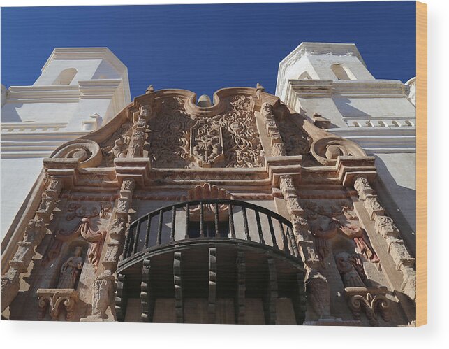 Mission Wood Print featuring the photograph San Xavier Facade Detail by Mary Bedy