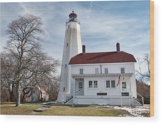 Sandy Hook Lighthouse Wood Print featuring the photograph Sandy Hook Lighthouse - Winter by Kristia Adams
