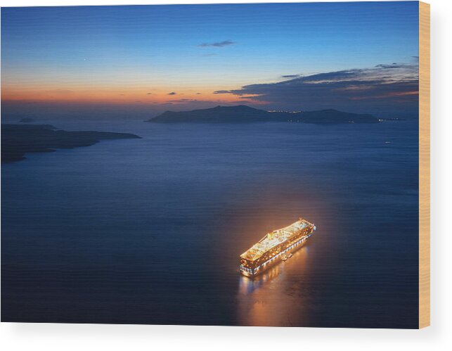 Greece Wood Print featuring the photograph Santorini island with cruise ship by Songquan Deng