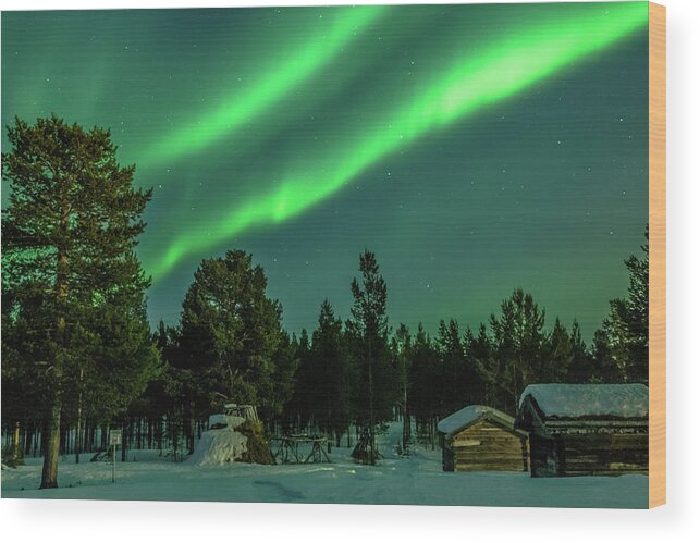 Landscape Wood Print featuring the photograph Sapmi Village Under the Northern Lights Karasjok Norway by Adam Rainoff