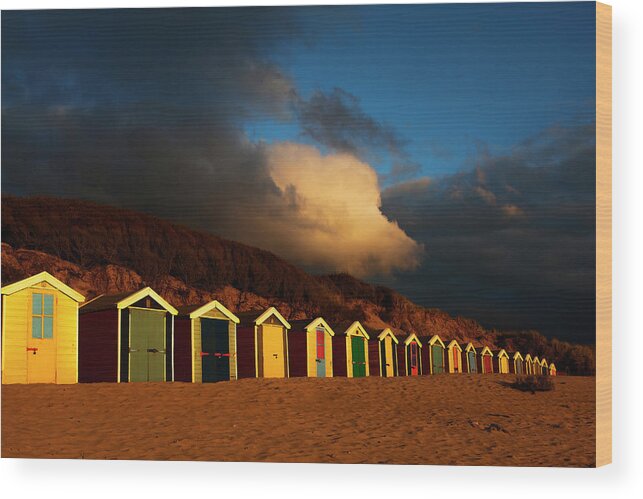  Beach Hut Wood Print featuring the photograph Saunton Sands Beach Huts, Barnstable, Devon by Maggie Mccall