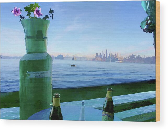 San Francisco Bay Wood Print featuring the digital art Sausalito Cafe by Michael Cleere