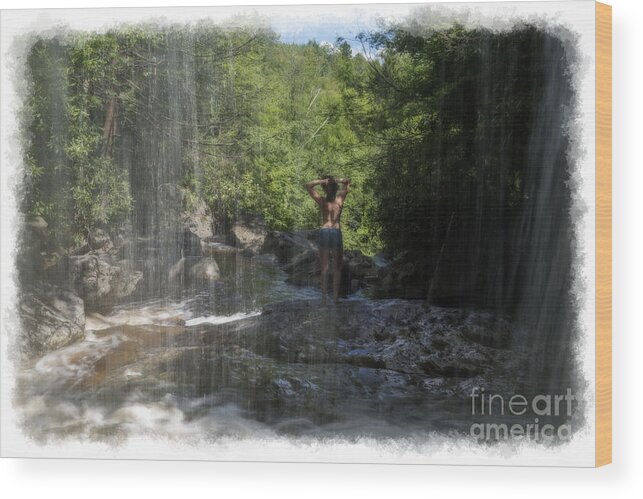 Emily Gardner Wood Print featuring the photograph Scene from under the waterfall by Dan Friend