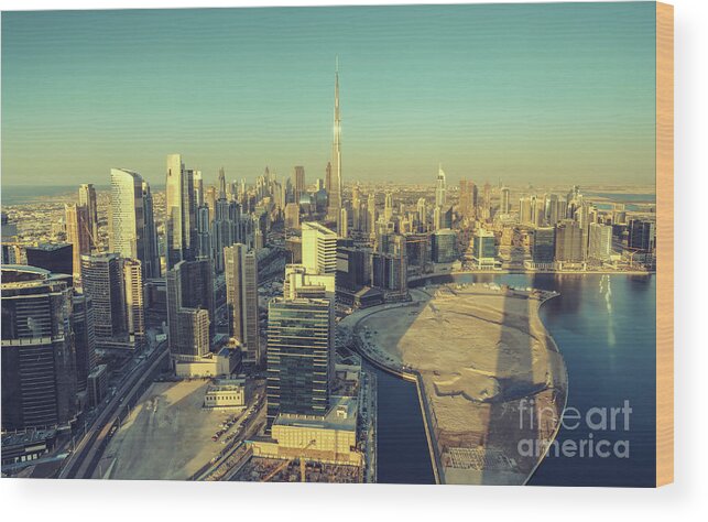 Dubai Wood Print featuring the photograph Scenic aerial view of Dubai by Dmitrii Telegin