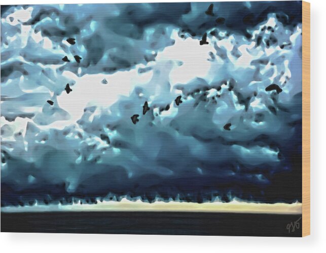 Sea Birds Wood Print featuring the photograph Sea Birds and Storm Clouds by Gina O'Brien
