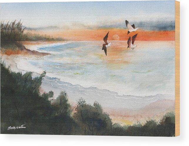 Ocean Wood Print featuring the painting Sea Birds by Bobby Walters