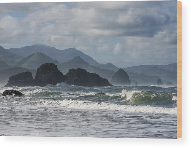 Beaches Wood Print featuring the photograph Sea Stacks and Surf by Robert Potts