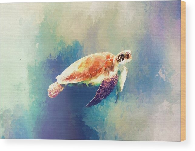 Sea Turtle Wood Print featuring the painting Sea Turtle by Modern Art