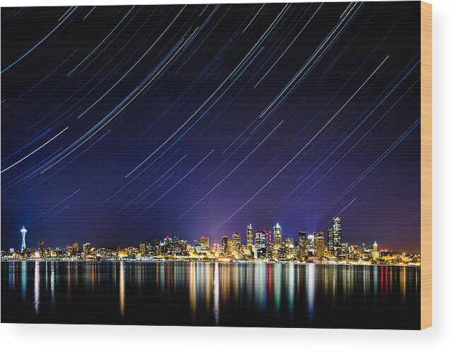 Startrails Wood Print featuring the photograph Seattle Stars by Victor Dallons