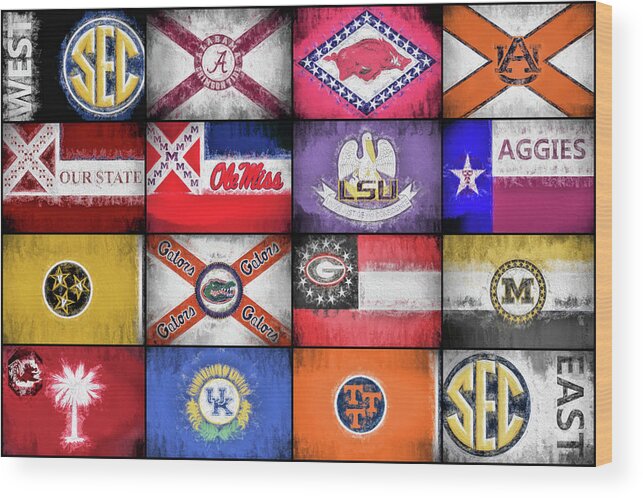 Flags Of The Sec Wood Print featuring the digital art SEC Flags by JC Findley