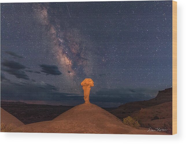 Moab Wood Print featuring the photograph Secret Spire and The Milky Way Horizontal by Dan Norris