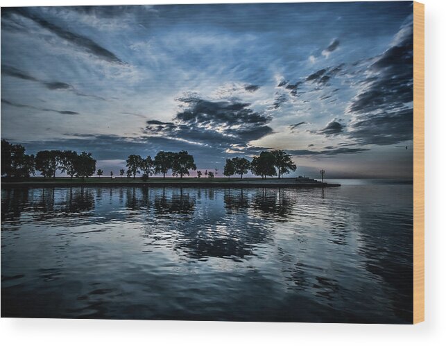 Belmont Harbor Wood Print featuring the photograph Serene Summer water and clouds by Sven Brogren
