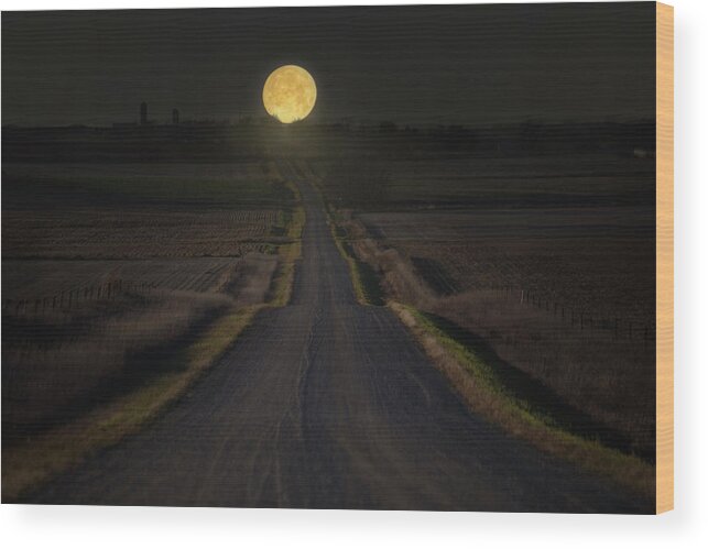 Moonset Wood Print featuring the photograph Setting Supermoon by Aaron J Groen