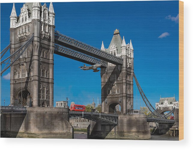 Tower Bridge Wood Print featuring the photograph Seven seconds - the Tower Bridge Hawker Hunter incident by Gary Eason