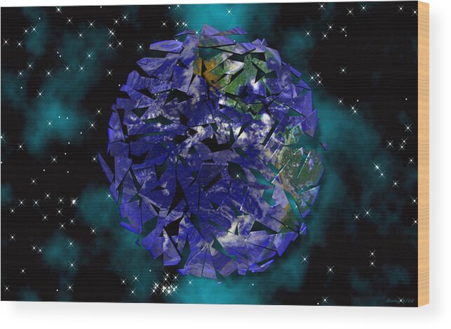 Earth Wood Print featuring the digital art Shattered World by Evelyn Patrick