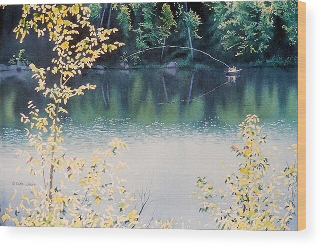 Watercolor Wood Print featuring the painting Sheltered Lakes by Daniel Dayley