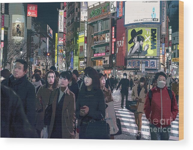 Shibuya Wood Print featuring the photograph Shibuya Crossing, Tokyo Japan Poster 2 by Perry Rodriguez