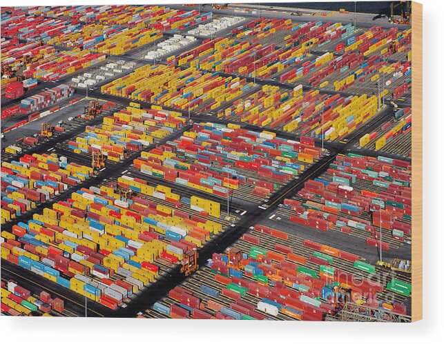 Heavy Industry Wood Print featuring the photograph Shipping Container Yard by Phil Degginger