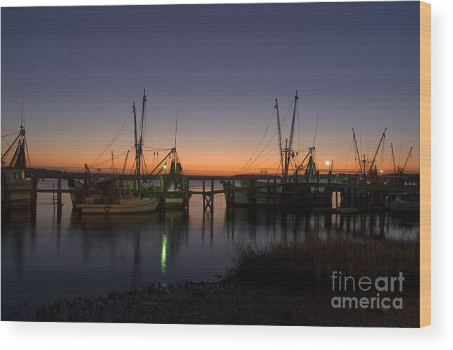 Fishing Wood Print featuring the photograph Shrimp Fleet Sunset by Tim Mulina