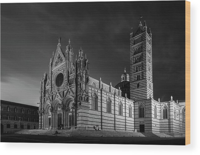 Joan Carroll Wood Print featuring the photograph Siena Italy Cathedral BW by Joan Carroll