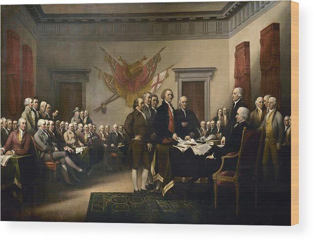 Declaration Of Independence Wood Print featuring the painting Signing The Declaration Of Independence by War Is Hell Store