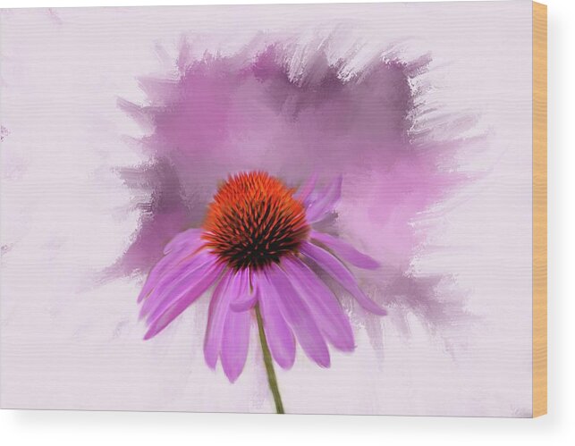 Pink Cone Flower On A Textured Background . Photography Wood Print featuring the photograph Single by Mary Timman