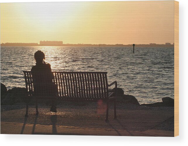 Woman Wood Print featuring the photograph Sitting by the Bay by Anita Parker