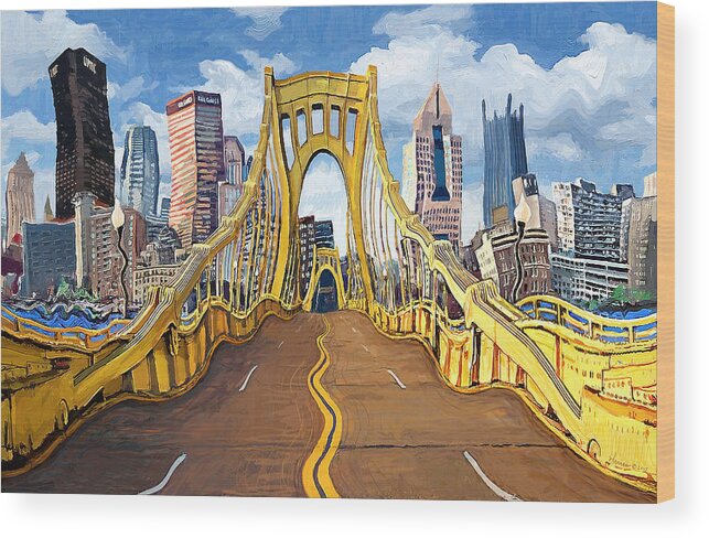 Pittsburgh Pennsylvania Wood Print featuring the painting Sixth Street Bridge, Pittsburgh by Frank Harris