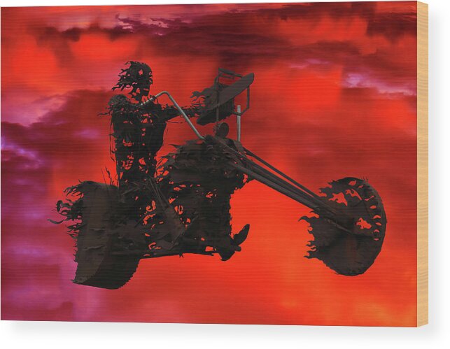 Biker Wood Print featuring the mixed media Sky Rider by Shane Bechler
