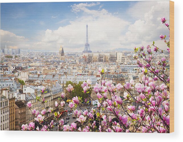 Paris Wood Print featuring the photograph skyline of Paris with eiffel tower by Anastasy Yarmolovich