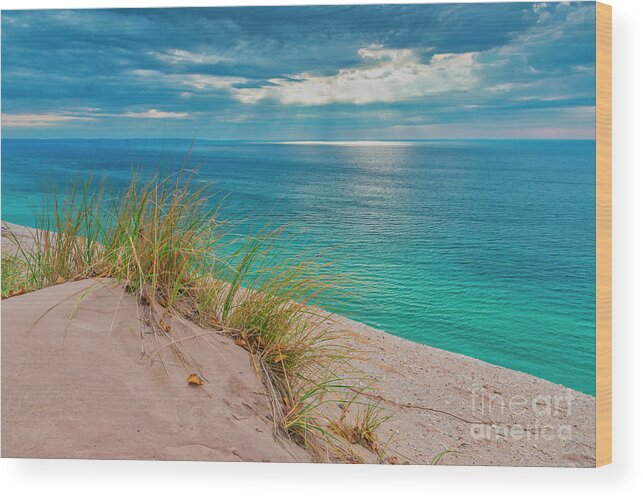 Great Lakes Wood Print featuring the photograph Sleeping Bear Dunes Overlook Great Lakes beach wall art by Mark Graf
