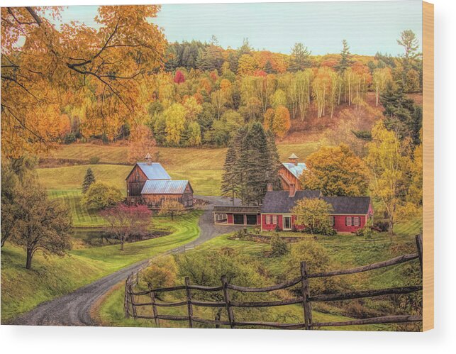 Sleepy Hollow Farm Wood Print featuring the photograph Sleepy Hollow - Pomfret Vermont in autumn by Jeff Folger